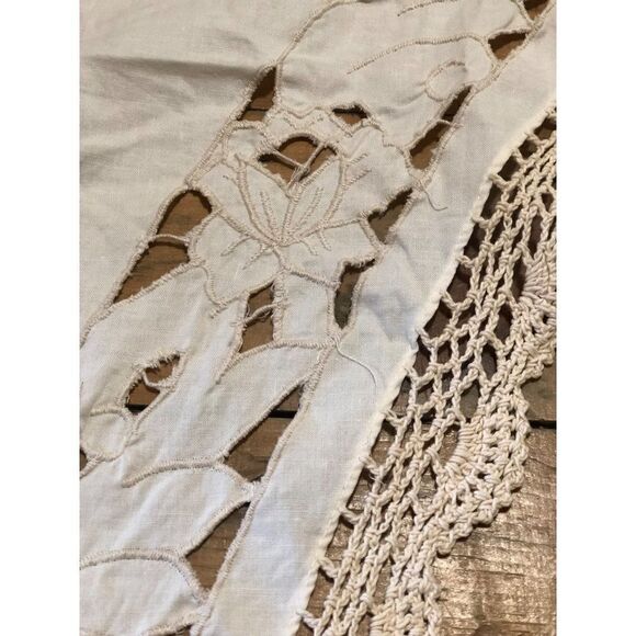 Vintage Tier and Swag Window Set Off White Embroidered Country Style - Picture 4 of 6